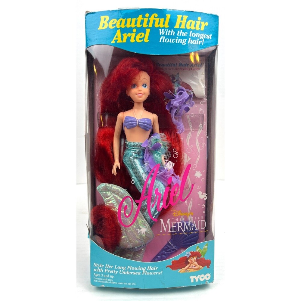 Vtg 1992 TYCO Little Mermaid Beautiful Hair Ariel Doll Set Disney Fairy Tale